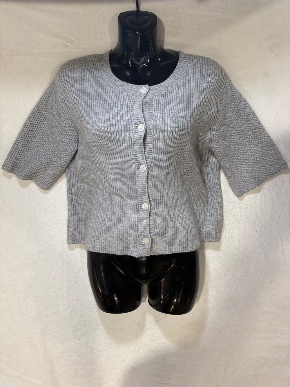 Ultra Flirt Heather Gray Ribbed Short Sleeve Cropped Cardigan Sweater - Size S